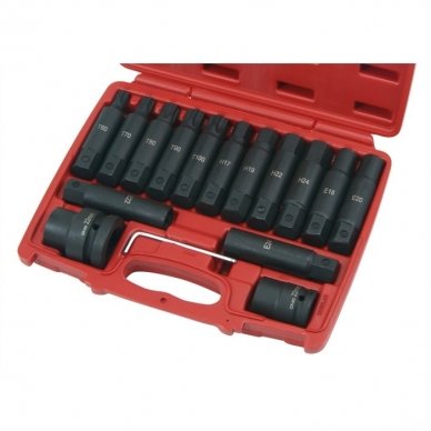 3/4" + 1" Dr. Bit socket impact set (TORX, E-TORX, HEX) 16pcs.