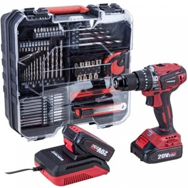 Li-ion Cordless Driver / Drill 20V with accesory kit 78pcs, 2x2.0Ah