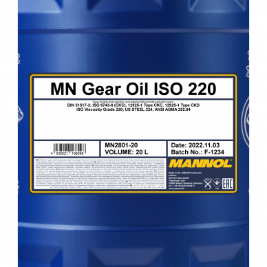 Industrinė pavarų alyva ISO 220 20L Gear oil MANNOL 1