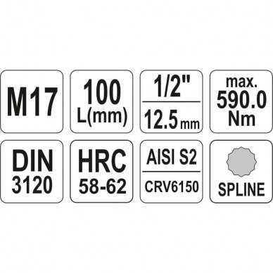 1/2" Galvutė su 100L SPLINE M17 antgaliu (prailginta) 3