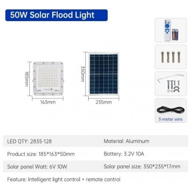 Autonominis šviestuvas su saulės baterija Ir šviesos jutikliu 50W 1