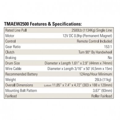 Electric winch 12V 2500LBS/1134KG (wire rope) 2