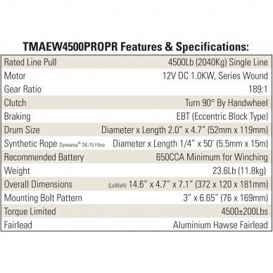 Electric winch 12V 4500LBS/2040KG (Synthetic rope) 2