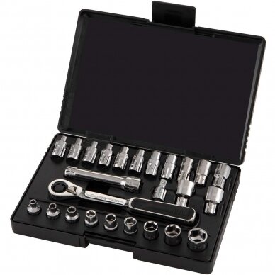 1/4" Dr. Ratchet pass-thru socket set 25pcs (metric & S.A.E)