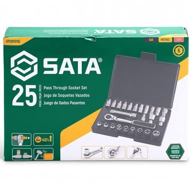 1/4" Dr. Ratchet pass-thru socket set 25pcs (metric & S.A.E) 6