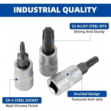 Galvučių su antgaliu rinkinys 3/8" (T-10-T-60)(torx) 9vnt. 1