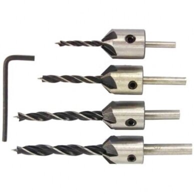 Adjustable countersink wood drill bit set 4pcs, 3-6mm