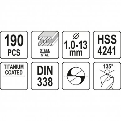 Twist drill set DIN338 190pcs 1.0-13.0mm 2