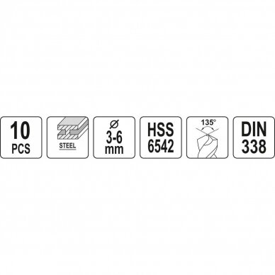 Grąžtų rinkinys HSS dvipusiai (10vnt) 3.0-6.0mm 2