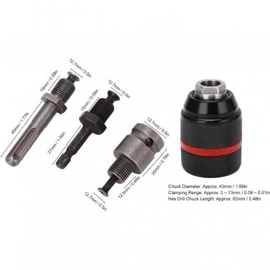 Drill chuck 1/2'' Ø2-13mm with adapters 4pcs 2