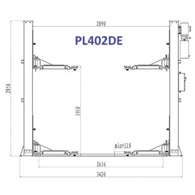 Two post hydraulic lift with electromagnetic release, 4.0t 1