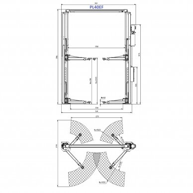 Clearfloor 2-post lift with electromagnetic release, 4.0t 1