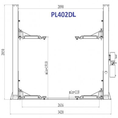 Two post hydraulic lift (with extended arms), 4.0t 1