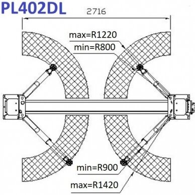 Hidraulinis dviejų kolonų keltuvas su mechaniniais fiksatoriais (su prailg. letenomis) 4t 2