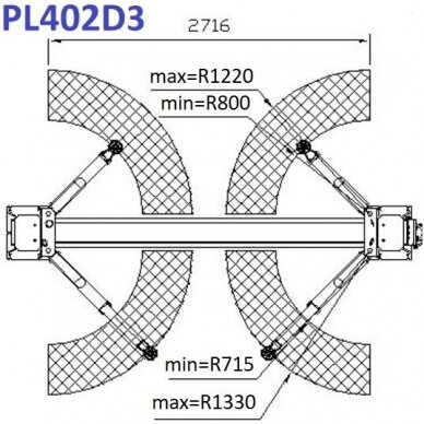 Two post hydraulic lift (3 stage rear arms), 4.0t 2