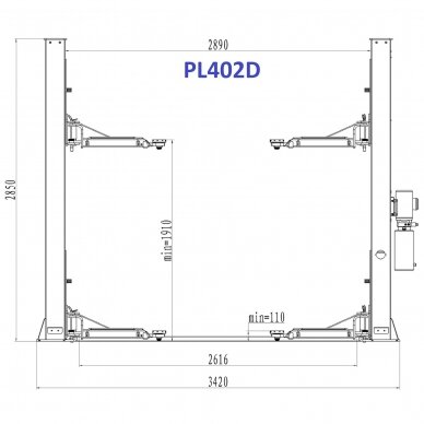 Hydraulic two post lift with mechanical safety locks, 4.0t 1