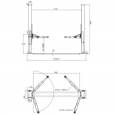 Hydraulic two post lift with mechanical safety locks, 4.0t 1