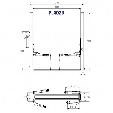 Hydraulic two post lift with mechanical safety locks, 4.0t 1