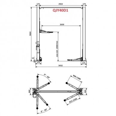 Two post clear floor lift, 4t, 380V (3 stage rear arms) 1