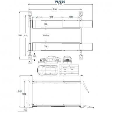 Four post hydraulic lift with secondary lifting mechanism 5t 1