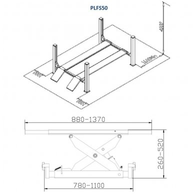 Four post hydraulic lift with secondary lifting mechanism 5t 3