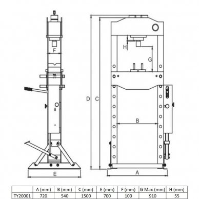 Hydraulic shop press with gauge 20t 1