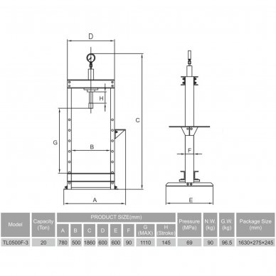 Hydraulic shop press with gauge 20t (foot pump) 1