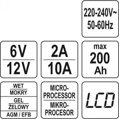 Įkroviklis akumuliatoriui elektroninis 6/12V 2/10A 200Ah 7