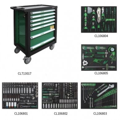 Roller cabinet 7 drawers, CL713017 with tool set trays (330pcs), 5 sets 1