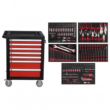 Roller cabinet TRGL3107 with tool set trays, 233pcs