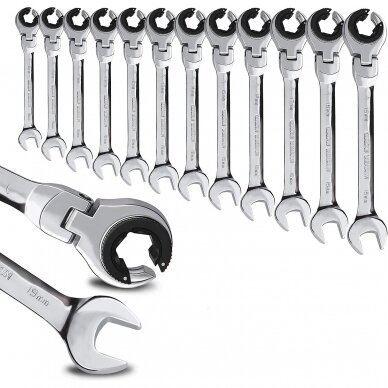 Open combination ratchet spanner with flexible head