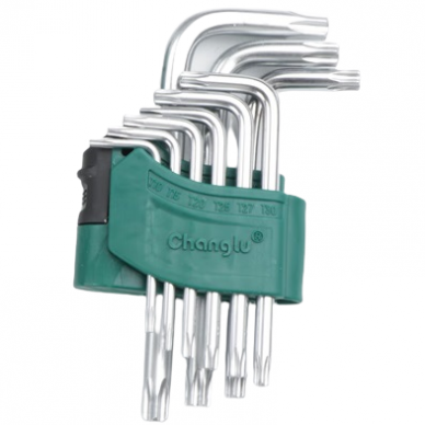 L-type hex key TORX short set 9pcs. (T10-T50) with hole 2