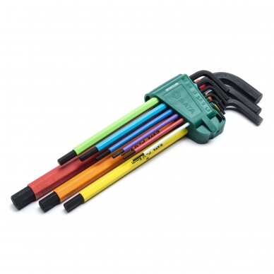 L-Handle Hex key extra long colored ball point set 9pcs (1.5-10mm)