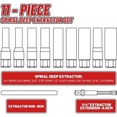 Pažeistų veržlių atsukėjų 3/8'' rinkinys 11vnt. (6-19mm) 5