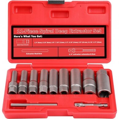 Bolt extractor socket set 11pcs (6-19mm) 3/8'' Dr.