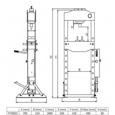 Pneumatic / hydraulic shop press with gauge 30t 1