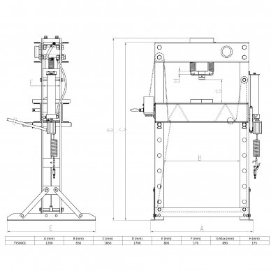 Pneumatic / hydraulic shop press with gauge 1