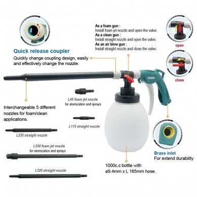 Pneumatinis plovimo/džiovinimo pistoletas su keičiamais antgaliais 2