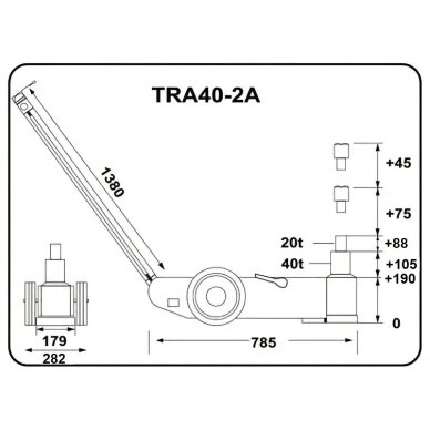 Pneumo-hidraulinis domkratas 40t/20t 3