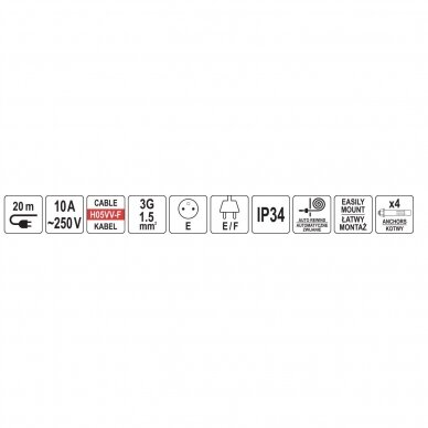 Prailgintuvas su automatine rite 20m 3Gx1.5mm² 250V 1