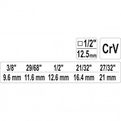 Raktas pakopinis terkšlei su kiauryme 1/2" (3/8", 29/68", 1/2", 21/32", 27/32") 3