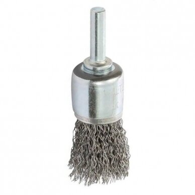 End brush, crimped wire brush with shaft 25mm stainless steel