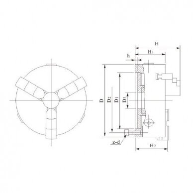 3-jaw self centering scroll chuck DIN55027 3