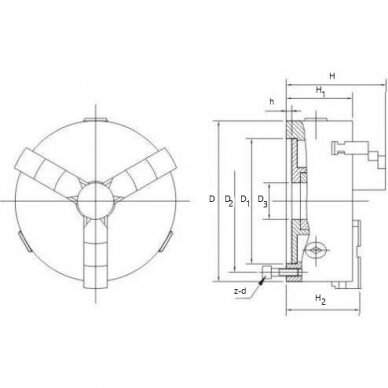 3-jaw self centering scroll chuck DIN 6350 3