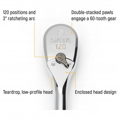 1/2" Dr. Quick-release ratchet (oval head, metal handle), 60 teeth 120P 4