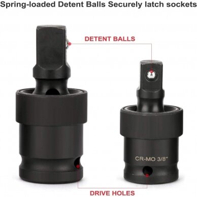1/4" + 3/8" + 1/2" Dr. Impact universal joint set 3pcs. 2
